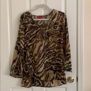 See through animal print blouse